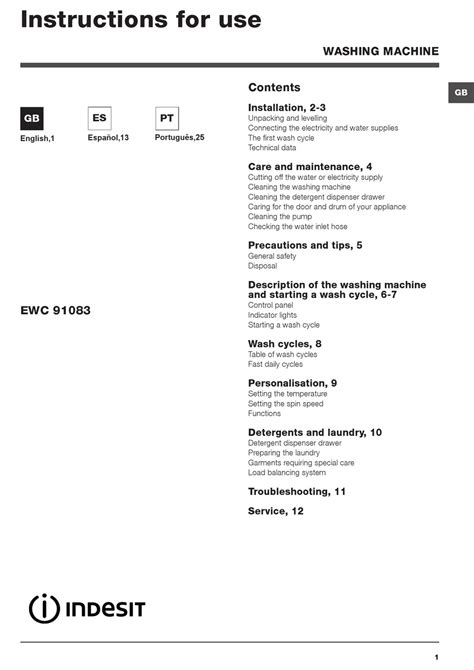 User manual Indesit EWC 91083 BS IT/1 (English 